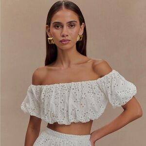 Autumn Off Shoulder Broderie Top - White